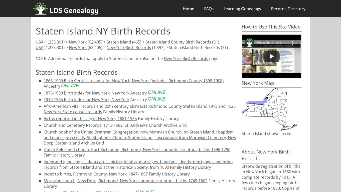 Staten Island NY Birth Records - LDS Genealogy