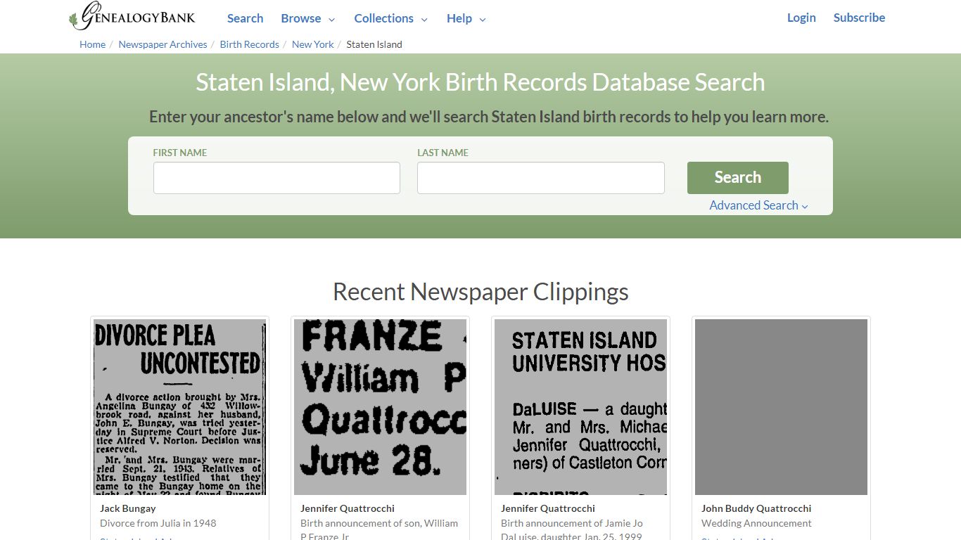 Birth Records for Staten Island, New York | GenealogyBank